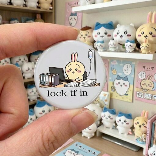 Funny Chiikawa Usagi Lock tf in meme Button Pin