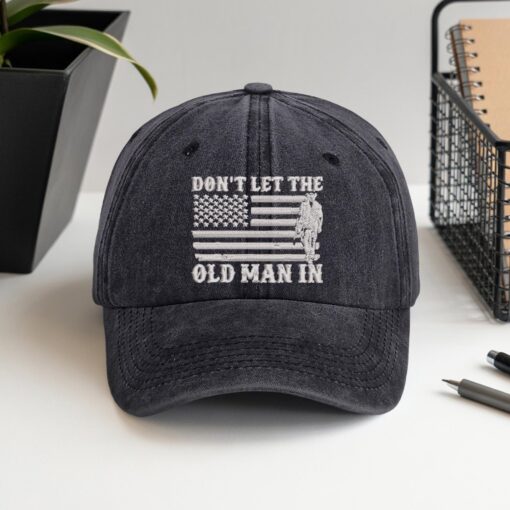 Don’t Let The Old Man In Cap, Patriotic American Flag Cowboy Hat, Washed Cotton Adjustable Cap