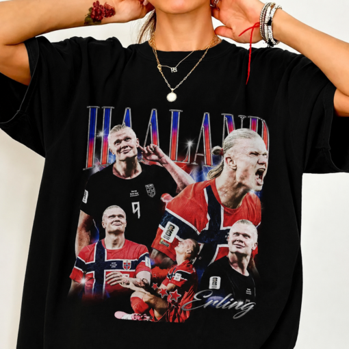 Vintage Haaland Shirt, Retro Soccer Graphic Tee, Black & White Football T-Shirt