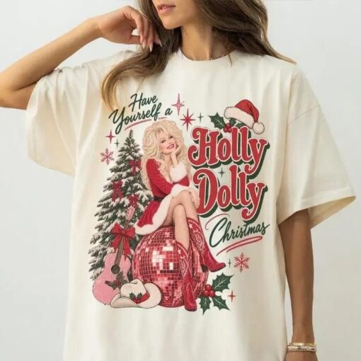 Have Yourself a Holly Dolly Christmas Shirt, Dolly Parton Christmas Tee, Country Music Graphic T-Shirt, Vintage Holiday Gift