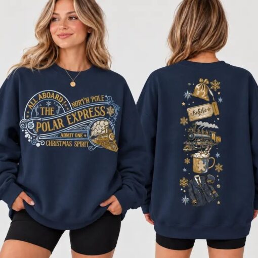Vintage Polar Express 2 Sides Shirt, Polar Express Believe Sweatshirt, 90s Christmas Movies Tee, All Aboard Holiday Sweatshirt