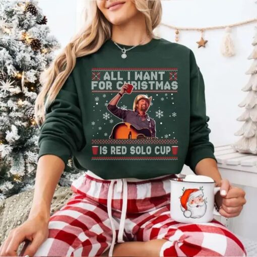 All I Want for Christmas Is Red Solo Cup Shirt, Vintage Toby Keith Christmas Sweater, Retro Country Music Shirt, Red Solo Cup Holiday Gift
