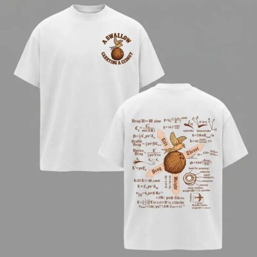 A Swallow Carrying a Coconut Shirt, Monty Python and the Holy Grail Quote Tee, Funny Vintage Science Graphic T-Shirt, Comedy Fan Gift