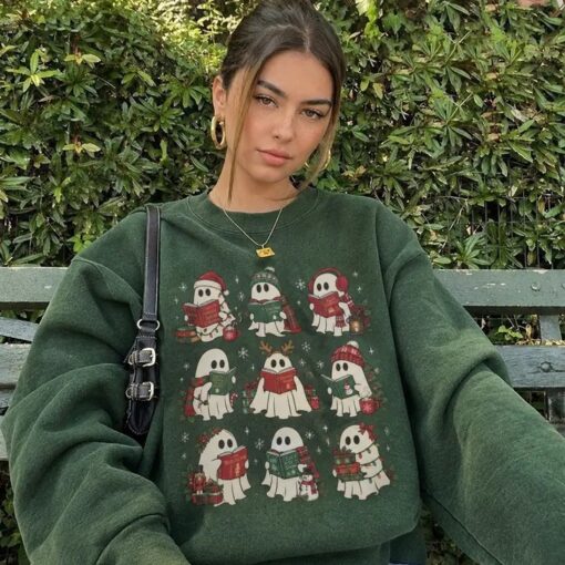 Christmas Bookworm Ghosts Shirt, Cozy Holiday Reading Christmas Shirt, Cute Ghosts Reading Books Christmas Sweatshirt