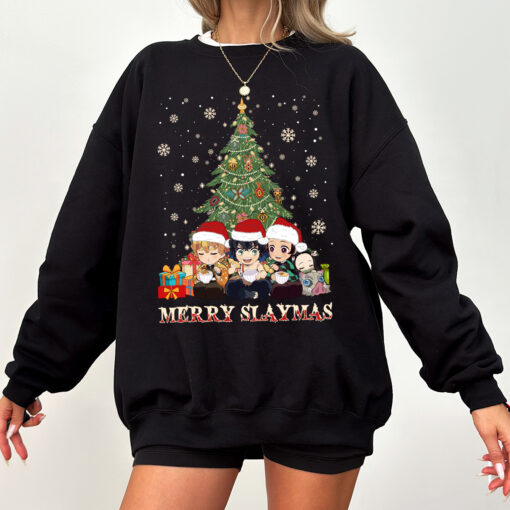 Demon Slayer Merry Slaymas Sweatshirt, Christmas Anime Crewneck, Demon Slayer Christmas Tree Shirt, Cute Holiday Gift for Anime Fans